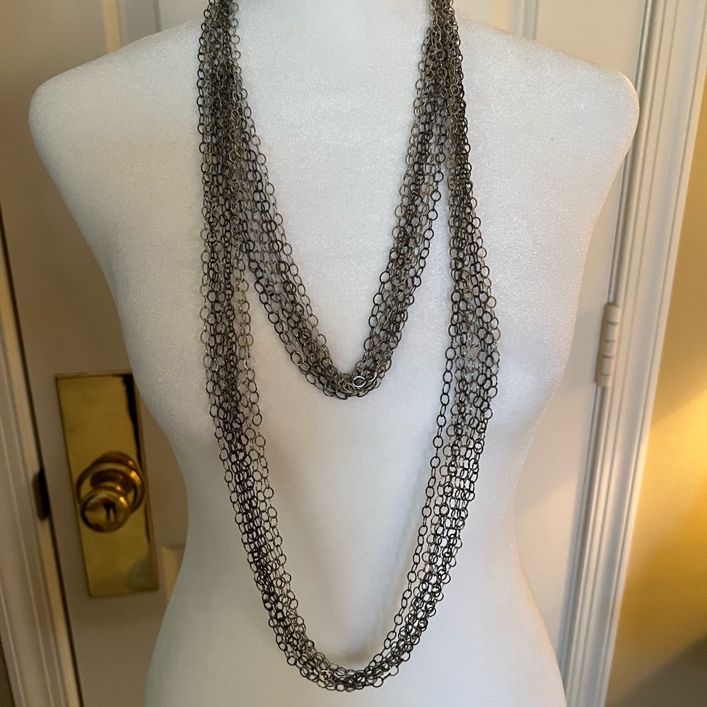 Silver  tone & gun metal Multi-Strand Necklace with Intricate Chains